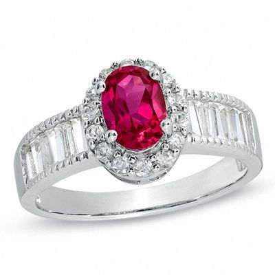 Oval Lab-Created Ruby and White Sapphire Ring in Sterling Silver