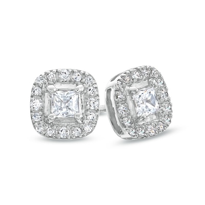 0.40 CT. T.W. Certified Canadian Princess-Cut Diamond Frame Stud Earrings in 14K White Gold (I/I2)