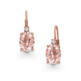 Oval Morganite and Diamond Accent Earrings in 10K Rose Gold