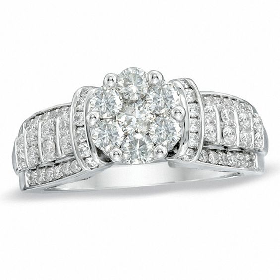 1.00 CT. T.W. Diamond Cluster Engagement Ring in 10K White Gold