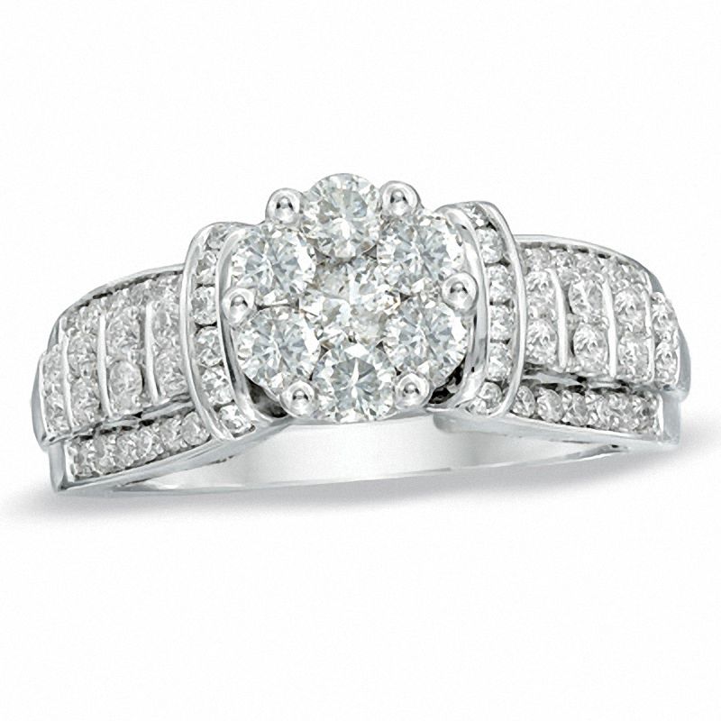 1.00 CT. T.W. Diamond Cluster Engagement Ring in 10K White Gold|Peoples Jewellers