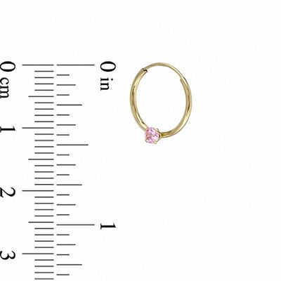 Child's Hoop Earrings with Pink Cubic Zirconia in 14K Gold