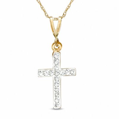 White Crystal Cross Pendant in 14K Gold