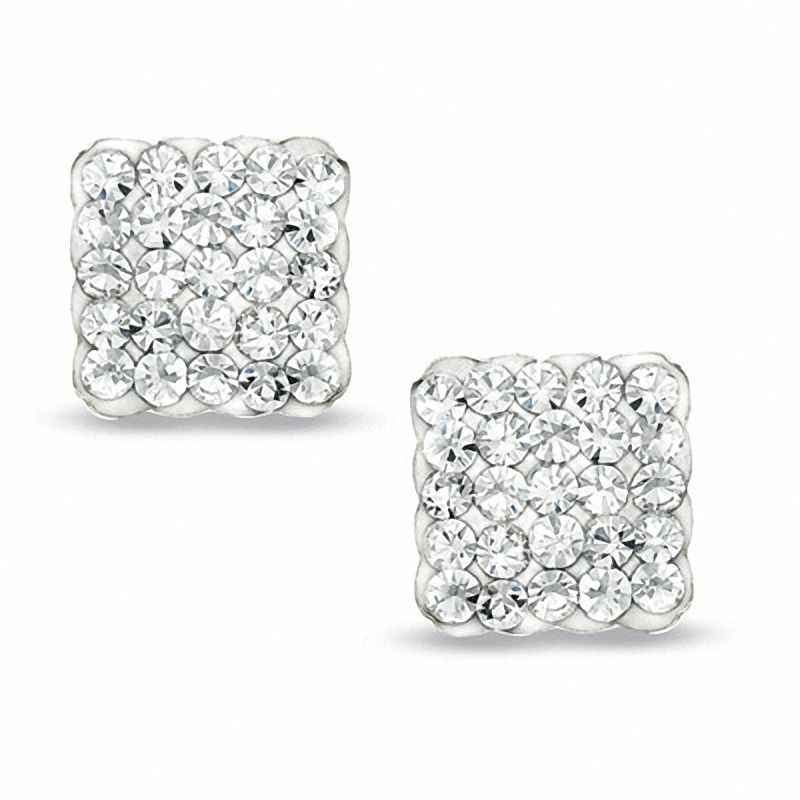 Square Crystal Stud Earrings in 14K Gold