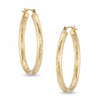 30mm Diamond-Cut Oval Hoop Earrings in 14K Gold