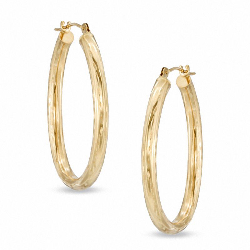 30mm Diamond-Cut Oval Hoop Earrings in 14K Gold|Peoples Jewellers