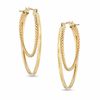 20mm Double Oval Textured Hoop Earrings in 14K Gold