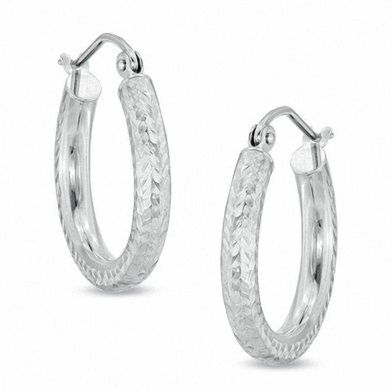 20mm Diamond-Cut Hoop Earrings in 14K White Gold|Peoples Jewellers