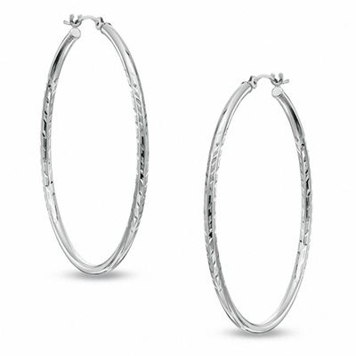 30mm Diamond-Cut Twisted Hoop Earrings in 14K White Gold