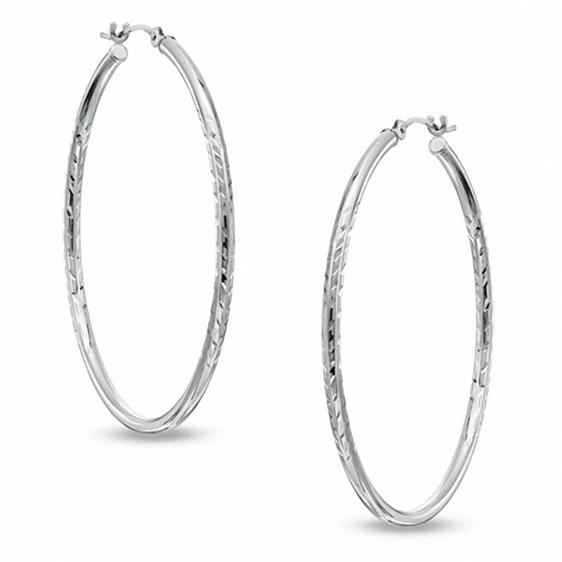30mm Diamond-Cut Twisted Hoop Earrings in 14K White Gold|Peoples Jewellers