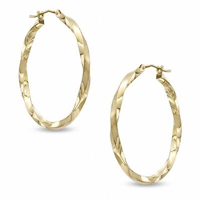 30mm Square Twist Hoop Earrings in 14K Gold