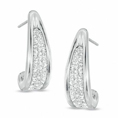 Crystal J-Hoop Earrings in Sterling Silver