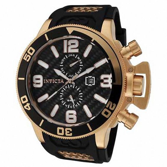 Men's Invicta Corduba Rose-Tone Strap Watch with Black Carbon Fibre Dial (Model: 10507)