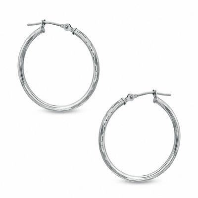 25mm Diamond-Cut Hoop Earrings in 14K White Gold