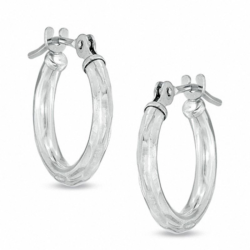 13mm Diamond-Cut Hoop Earrings in 14K White Gold