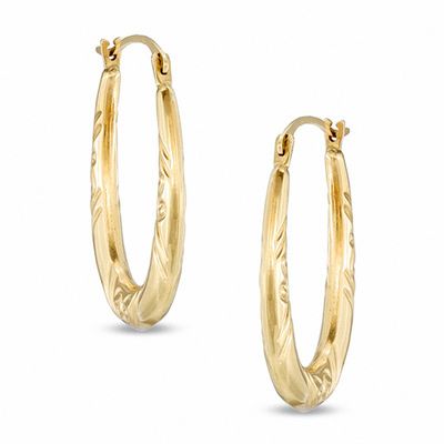 Patterned Oval Hoop Earrings in 14K Gold