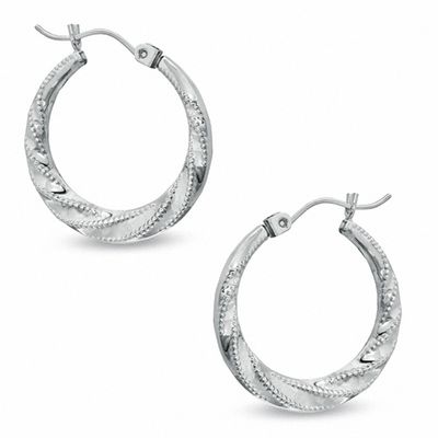 Beaded Twist Hoop Earrings in 14K White Gold