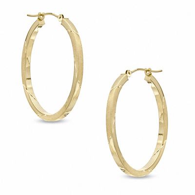 30mm Square Diamond-Cut Hoop Earrings in 14K Gold