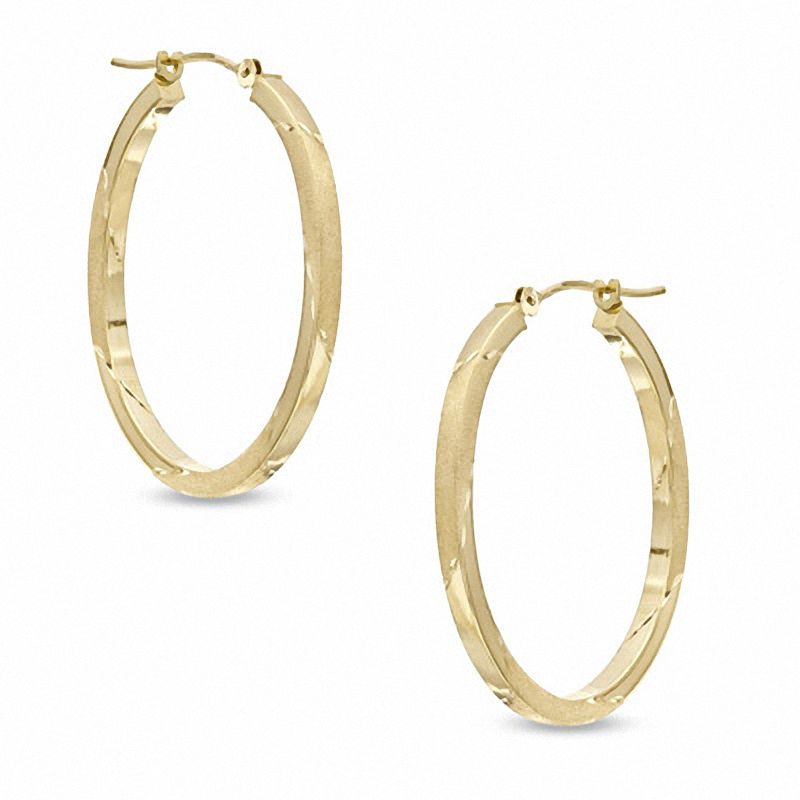 30mm Square Diamond-Cut Hoop Earrings in 14K Gold|Peoples Jewellers