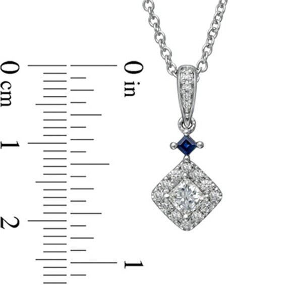 Vera Wang Love Collection 0.38 CT. T.W. Princess-Cut Diamond and Blue Sapphire Pendant in 14K White Gold