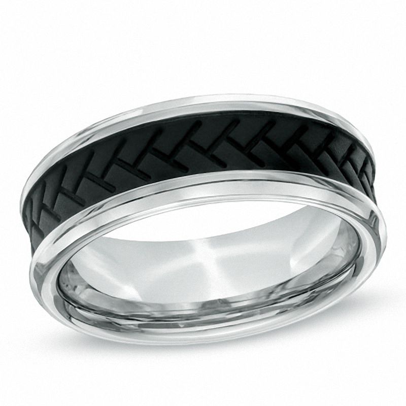 Men's 8.0mm Tread Wedding Band in Stainless Steel - Size 10