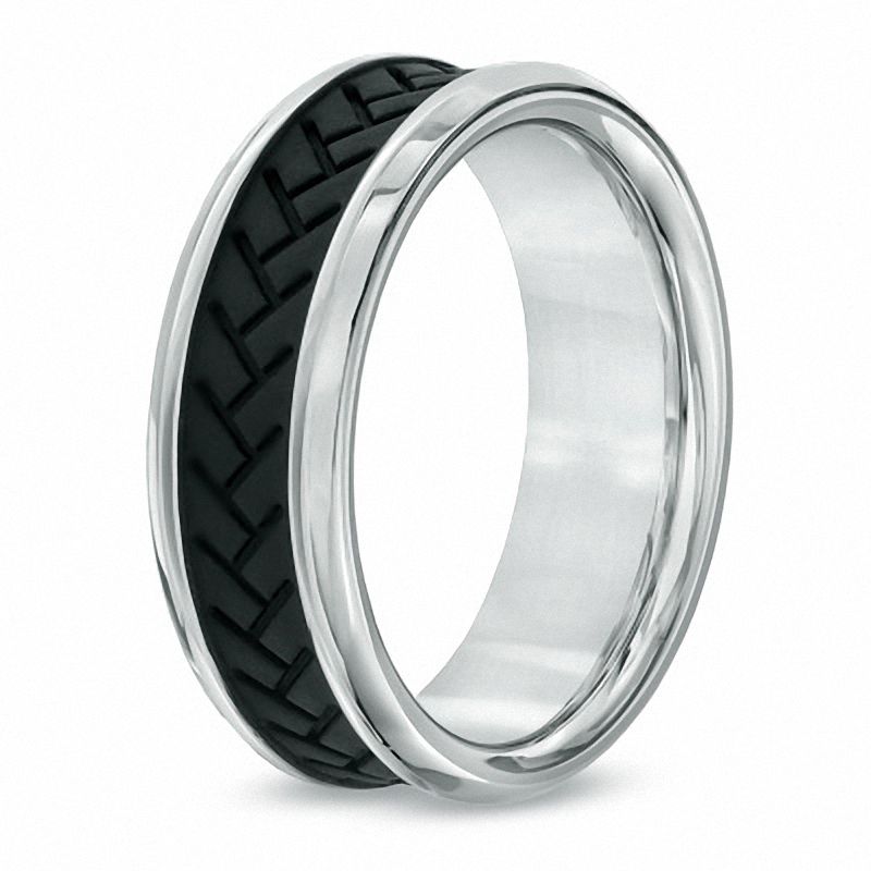Men's 8.0mm Tread Wedding Band in Stainless Steel - Size 10