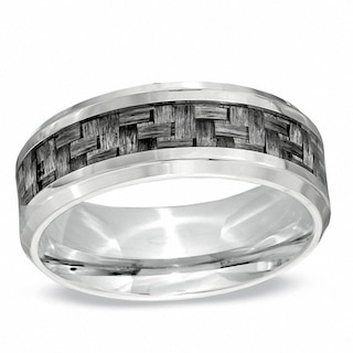 Men's 8.0mm Grey Carbon Fibre Wedding Band in Stainless Steel - Size 10