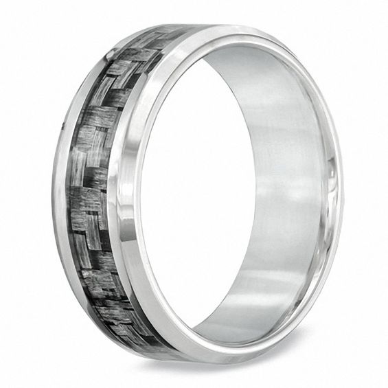 Men's 8.0mm Grey Carbon Fibre Wedding Band in Stainless Steel - Size 10