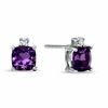 Thumbnail Image 0 of 5.0mm Cushion-Cut Amethyst and Lab-Created White Sapphire Stud Earrings in 10K White Gold