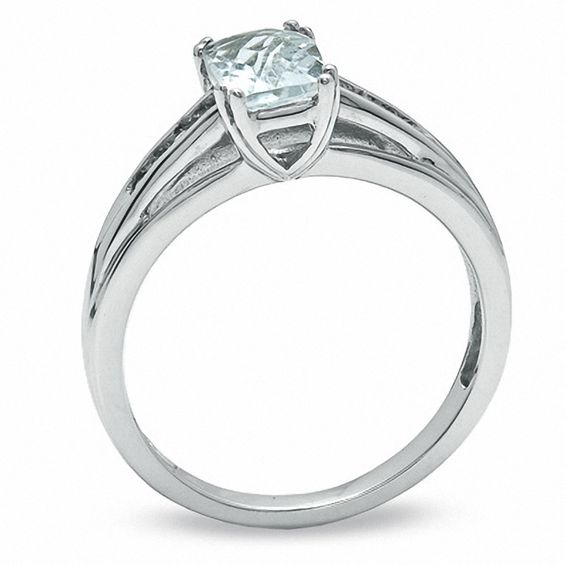 Rectangular Aquamarine and Lab-Created White Sapphire Ring in 10K White Gold