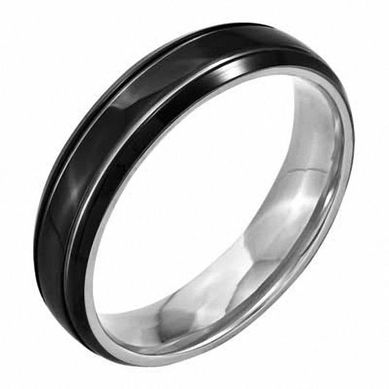 Men's 6.0mm Bevelled Wedding Band in Black IP Stainless Steel