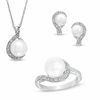 Thumbnail Image 0 of 7.0-9.0mm Freshwater Cultured Pearl and Diamond Accent Pendant, Ring and Earrings Set in Sterling Silver