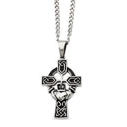 Claddagh Cross Pendant in Stainless Steel - 20&quot;