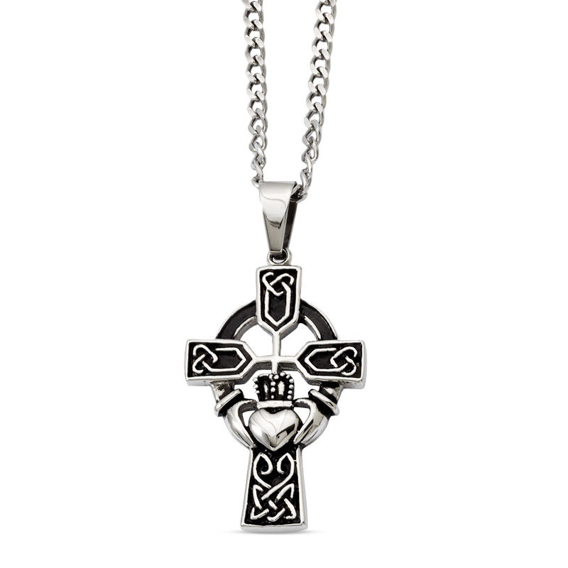 Claddagh Cross Pendant in Stainless Steel - 20"|Peoples Jewellers