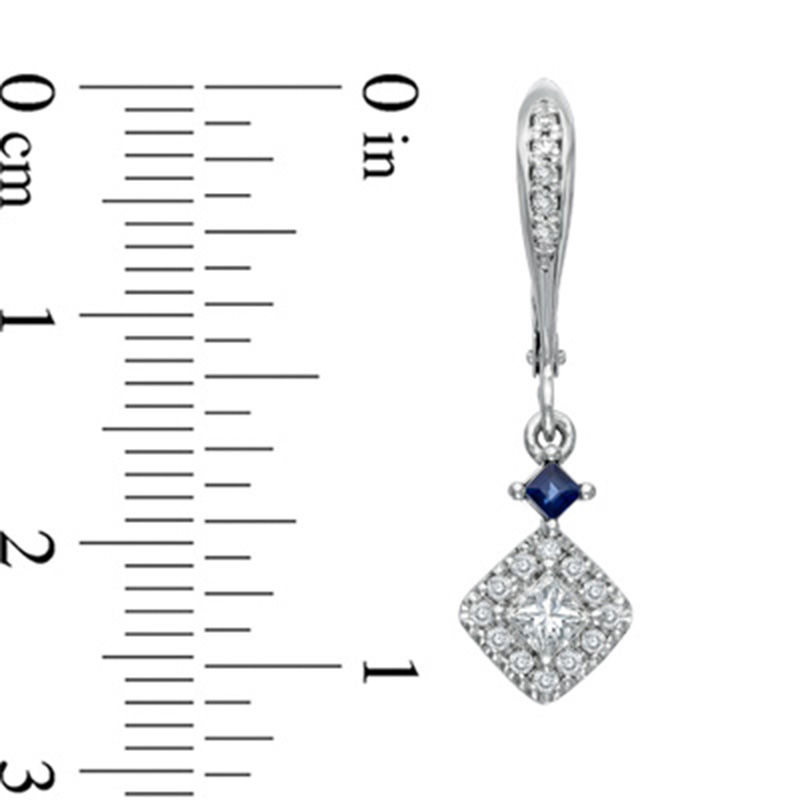 Vera Wang Love Collection 0.47 CT. T.W. Princess-Cut Diamond and Blue  Sapphire Drop Earrings in 14K White Gold