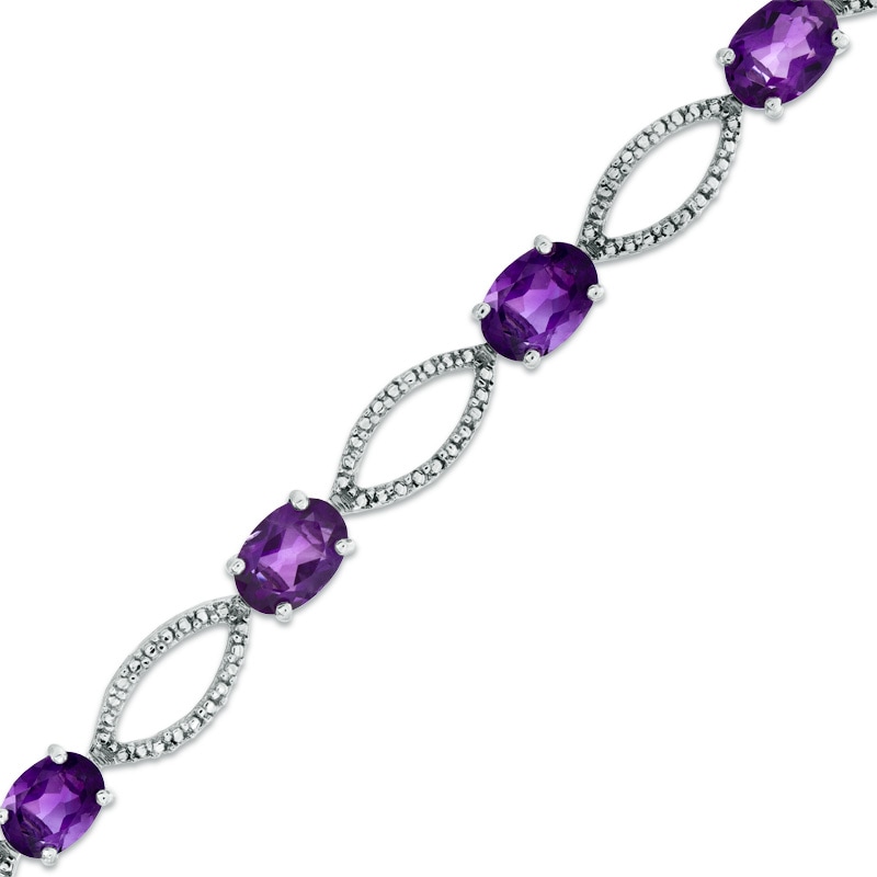 Oval Amethyst and Diamond Accent Bracelet in Sterling Silver - 7.25"