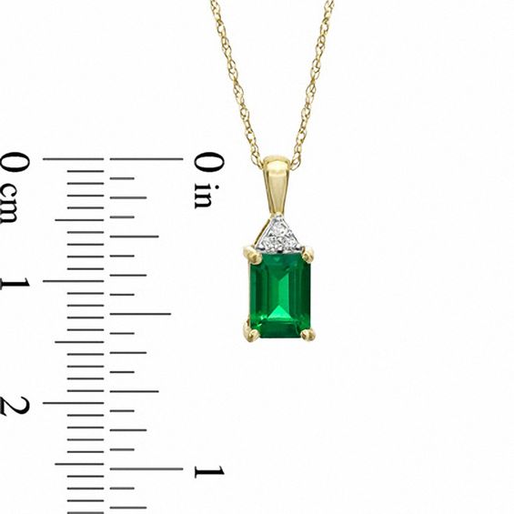 Emerald-Cut Lab-Created Emerald and White Sapphire Pendant in 10K Gold