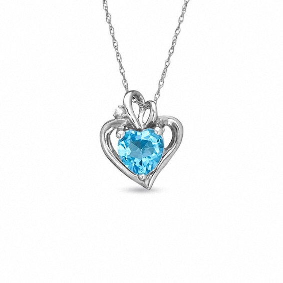 7.0mm Heart-Shaped Blue Topaz and Lab-Created White Sapphire Heart Pendant in 10K White Gold