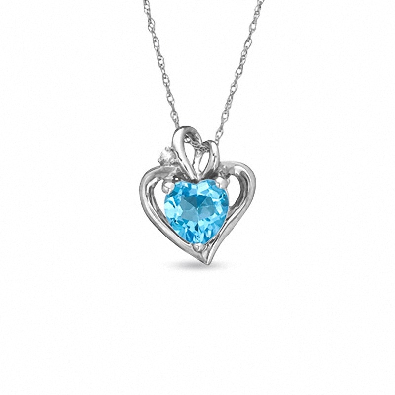 7.0mm Heart-Shaped Blue Topaz and Lab-Created White Sapphire Heart Pendant in 10K White Gold|Peoples Jewellers