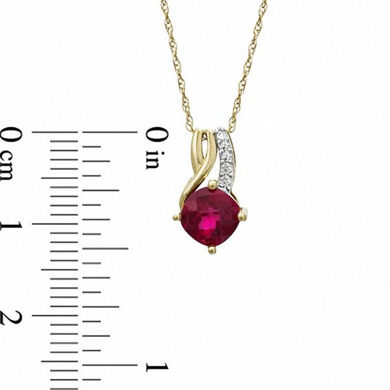 6.0mm Cushion-Cut Lab-Created Ruby and White Sapphire Pendant in 10K Gold