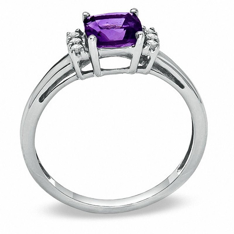 Main Image 2 of 6.0mm Cushion-Cut Amethyst and Lab-Created White Sapphire Ring in 10K White Gold