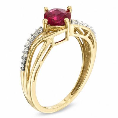 6.0mm Cushion-Cut Lab-Created Ruby and White Sapphire Ring in 10K Gold