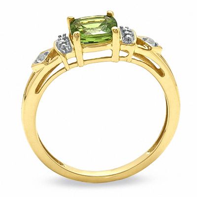 6.0mm Cushion-Cut Peridot and Lab-Created White Sapphire Ring in 10K Gold