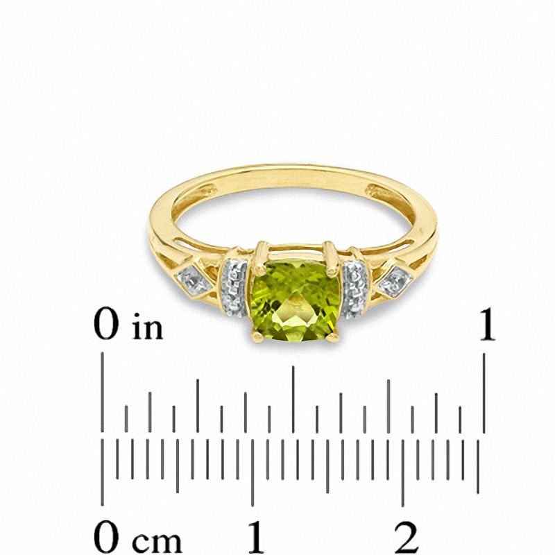 6.0mm Cushion-Cut Peridot and Lab-Created White Sapphire Ring in 10K Gold