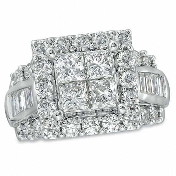 4.00 CT. T.W. Princess-Cut Quad Diamond Square Frame Engagement Ring in 14K White Gold