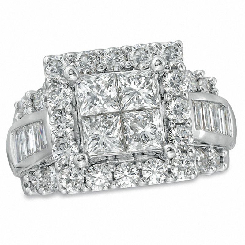 4.00 CT. T.W. Princess-Cut Quad Diamond Square Frame Engagement Ring in 14K White Gold|Peoples Jewellers
