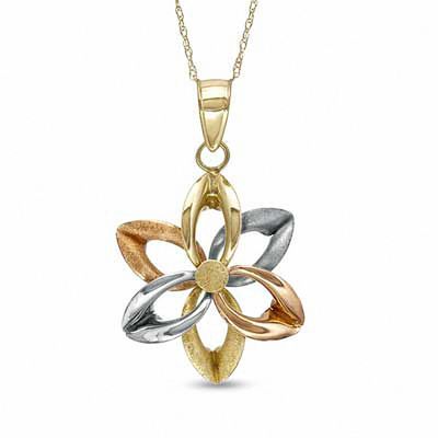 Flower Pendant in 10K Tri-Tone Gold