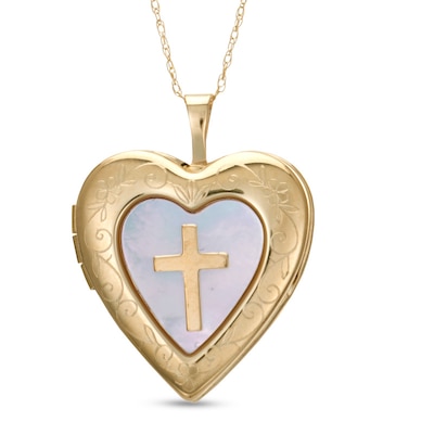 Heart Locket with Cross Pendant in 10K Gold