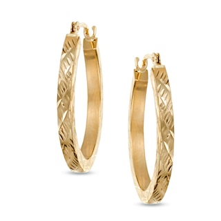 Oval Diamond-Cut Hoop Earrings in 14K Gold