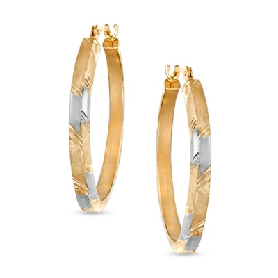 Oval Diamond-Cut Hoop Earrings in 14K Two-Tone Gold